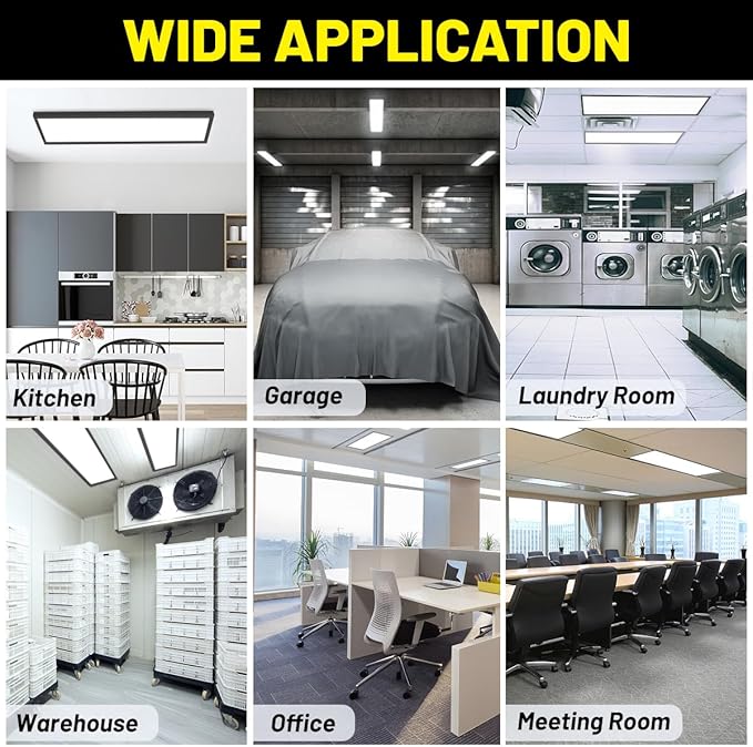 1x4 Led Flat Panel Light Surface Mount 2-Pack, 40W/4980LM, 5CCT 3000K/3800K/4500K/5200K/6000K, Flush Mount Ceiling Light for Kitchen, Garage, Hallway, Office, Black, ETL