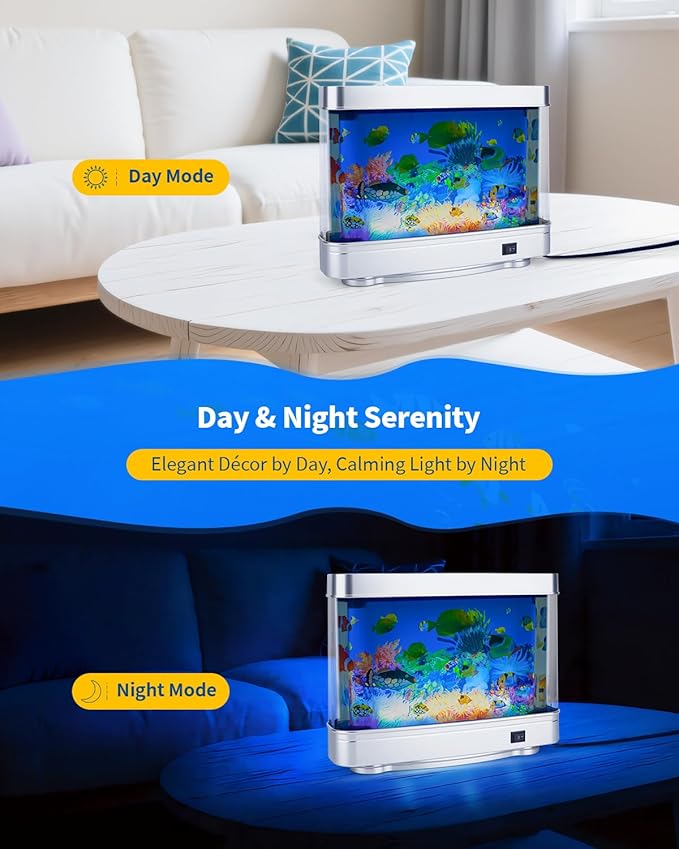 Fake Fish Tank Lamp – Frutiger Aero Decor Artificial Fish Tank with Moving Fishes – Relaxing Fake Aquarium Light & Plug-in Night Light for Kids, Adults, and Home Décor