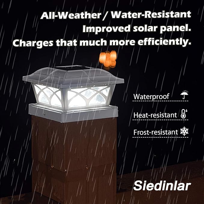 SIEDiNLAR Solar Post Cap Lights Outdoor Glass 2 Color Modes 8 LEDs for 4x4 5x5 6x6 Posts Fence Deck Patio Decoration Warm White & Cool White Lighting White (1 Pack)