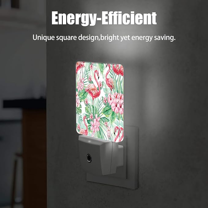 Tropical Floral Flamingo Dusk to Dawn Night Light, Auto Sensor Lamp Home Indoor Stairway Kitchen Corridor, Night Lights Plug into Wall Decor, Boys Girls Women Men Room Gifts
