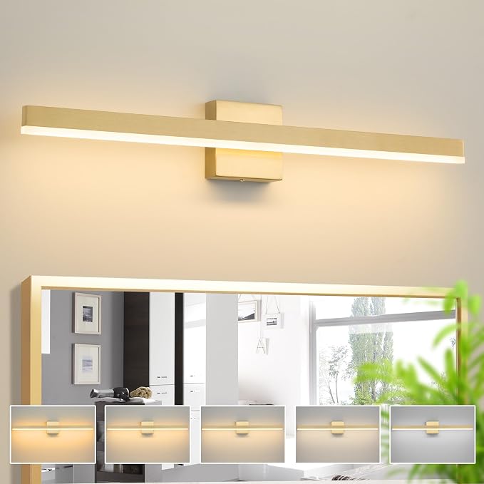Gold Bathroom Vanity Light Fixture 31.5'' 20W Dimmable 5CCT LED Hardwired | Bathroom Light Fixture Over Mirror, Bathroom Wall Sconce, Rust-resistant, ETL Certificated, 2700K/3000K/3500K/4000K/5000K
