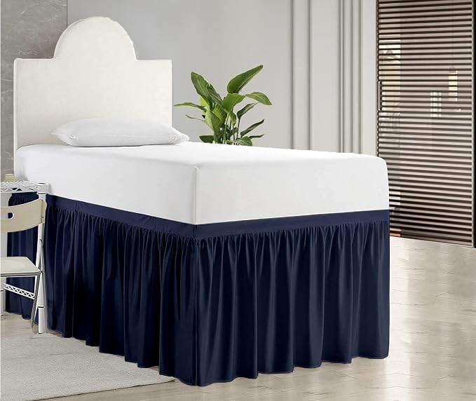 Dorm Bed Skirt, Twin XL, 36" Drop, Navy Blue | Soft Microfiber Fabric, College dorm rooms, Hides under-bed storage, Fits 39"x80" Beds, Wrinkle-resistant, Machine Washable