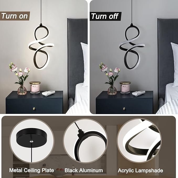 4000K Modern LED Pendant Lights, 24W LED Pendant Lights Kitchen Island Lighting, Black Adjustable Height Hanging Light Fixture for Kitchen Study Corridor Stairs Dining Room, 1 Pack