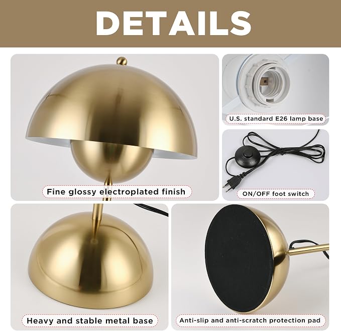Mid-Century Modern Metal Bud Floor Lamp for Home and Office, Brass Gold | Indirect lighting, fits narrow spaces,fit for bedroom, living room & office, match with modern, industrial, farmhouse decor
