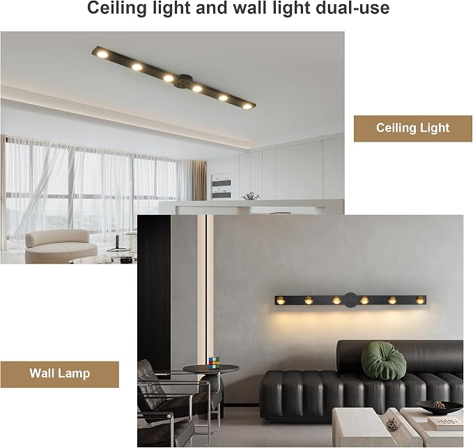 Garwarm 47 Inch Modern Ceiling Light, LED Dimmable Low Profile with Remote | Black Flush Mount Track Lighting Fixtures Ceiling with Rotatable Light Heads,3000K-6500K for Kitchen, Dining Room, Bedroom