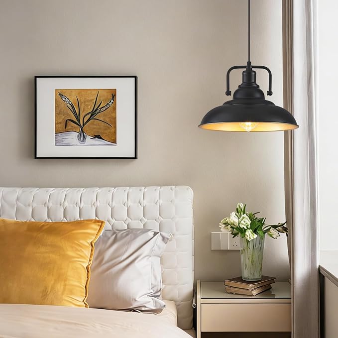 Black and Gold Pendant Light 12.5 inches 2 Packs, Farmhouse Pendant Light, Island Pendant Lights, Kitchen Island Pendant Lights, Pendant Lights Kitchen Island for Bedroom, Kitchen, Island