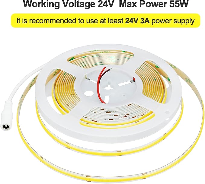 24V COB LED Strip Light Cool White 6000K 2400LEDs 16.4ft(5M) CRI 93+ 4500lm Uniform Glow Dotless Flexible IP20 Not Waterproof LED Tape Lights for DIY Bedroom Kitchen Home Decor(No Power Supply)