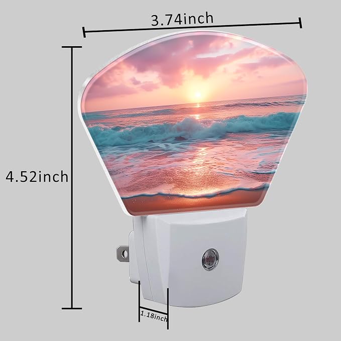 Pink Beach Sunset Night Light Sunrise Beach Nightlight Plug into Wall with Dusk to Dawn Sensor for Kid Girls Boys Women Men Room, Hallway, Kitchen, Bathroom, Stairs Decor