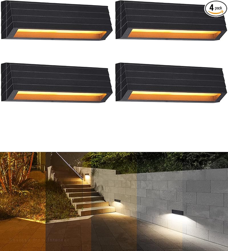 LEONLITE 4-Pack 8 Inch 5CCT Low Voltage LED Fence Lights 5W LED Deck Lights | 1800K/2700K/3000K/4000K/5000K, CRI90, 12-24V AC/DC, Landscape Step Railing Light, IP65, UL Listed Cord, Black, Aluminum