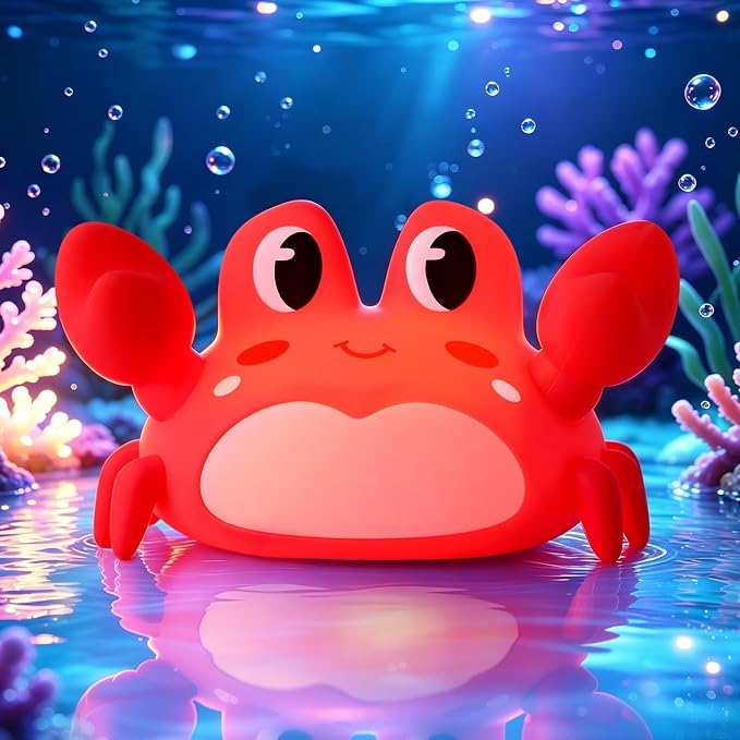 YISUN Crab Night Light for Kids, Silicone LED Dimmable Nursery Nightlight | Rechargeable Bedside Touch Light, Novelty Animal Lamp for Boys Girls Toddlers