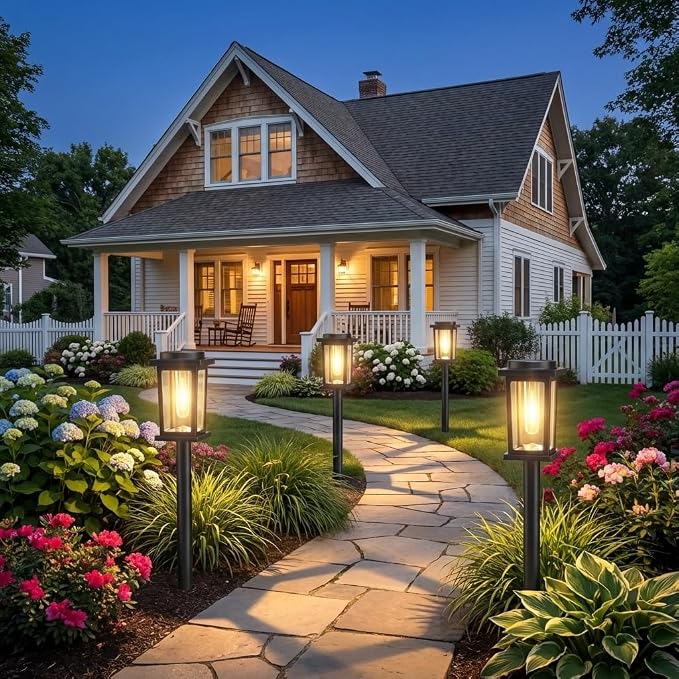 Melunar Solar Pathway Lights Outdoor, 8 Pack Solar Powered Garden Lights Waterproof, Auto On/Off Outdoor Landscape Lights for Patio, Walkway, Driveway, Lawn, Pool Decor. (Warm White)
