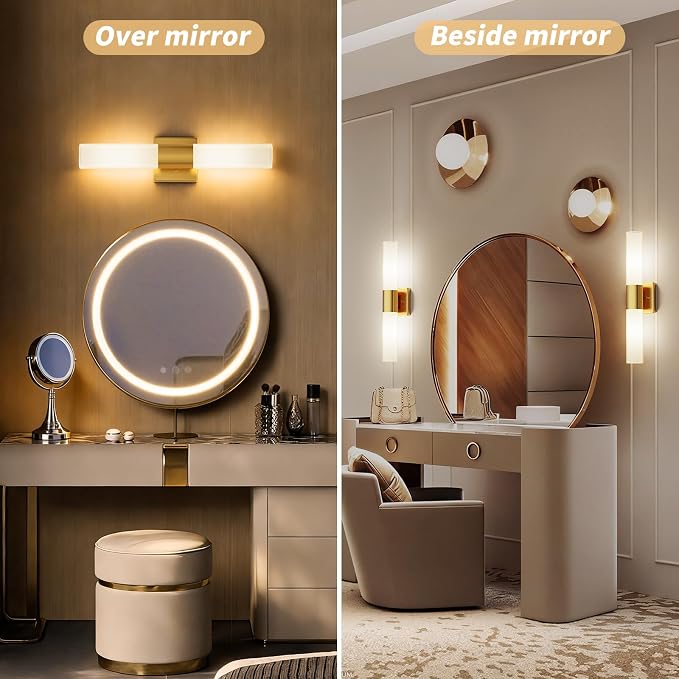 Modern 21" Bathroom Vanity Wall Sconce, Frosted Glass, Gold | Indoor Lighting Fixture, For Living Room, Stairs & Bedroom, Mounting Hardware Included, Easy To Install, Sturdy Metal Build.