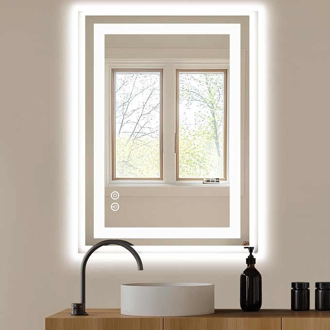 DUMOS 24.1"x32.1" LED Bathroom Mirror, Bathroom Vanity Mirror | Smart Anti-Fog, Front Light and Backlit, 3 Color Temperatures, Dimmable, Memory Function