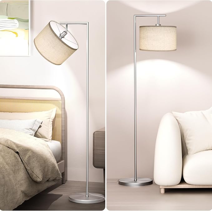63" Silver Floor Lamp for Living Room, Modern Standing Lamp, 1 Pack | 3 Color Temperatures, Adjustable Beige Linen Lampshade, For Living Room Bedroom Office Classroom Dorm, 9W LED Bulb Included