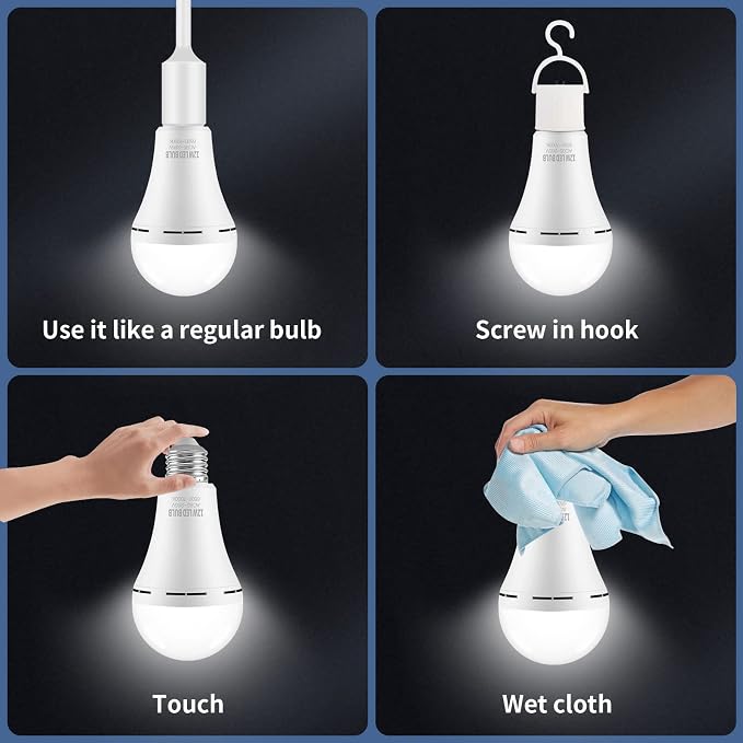 Rechargeable Emergency LED Light Bulbs for Home Power Failure | Listed Battery Operated Light Bulb Power Outage Camping Reading Lighting Hurricane 12W 800LM E26 10 PK (Daylight)
