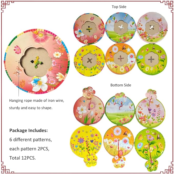 12Pack Chinese Japanese Hanging Paper Lanterns, Colorful Asian Chinese Flower Lanterns Lamp Shades, Festival Decoration for Chinese Lunar New Year, Celebration, Oriental Party