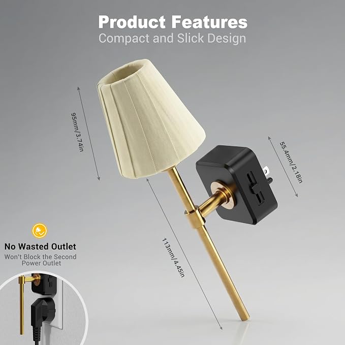 JandCase Night Lights Plug into Wall, 2 Pack Vintage Nightlights | Dusk to Dawn Sensor, 0-100LM Dimmable, Pleated Fabric Beige Lamp for Living Room Bedroom Hallway