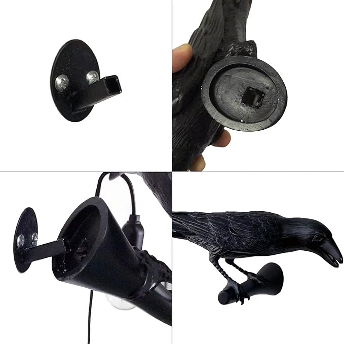 Crow Table Lamps Bird Desk Lamp Bedroom Wall Sconce lamp Light Resin Decoration E12 110V LED Bulb (Right Black Wall Lamp)
