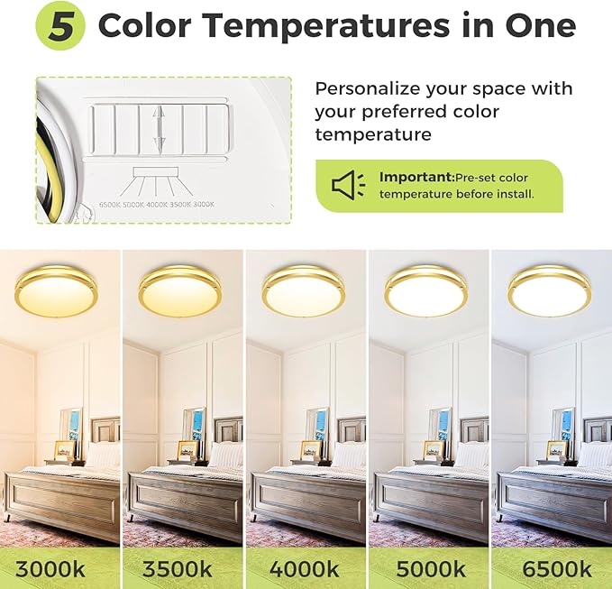 hepside 2 Pack Flush Mount Ceiling Light Fixture, Dimmable & 5CCT Ceiling Light Black, 13inch 24W 3000K 3500K 4000K 5000K 6500K Adjustable Ceiling Lamps for Kitchen Bathroom Bedroom Hallway