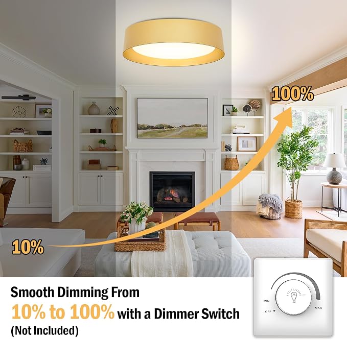 Flush Mount Ceiling Light, 16in Modern Ceiling Light 5 Color Temperature | 30W Bathroom Ceiling Light Fixture, 3000LM Dimmable LED Flush Mount Light for Bedroom, Hallway, Kitchen, Gold