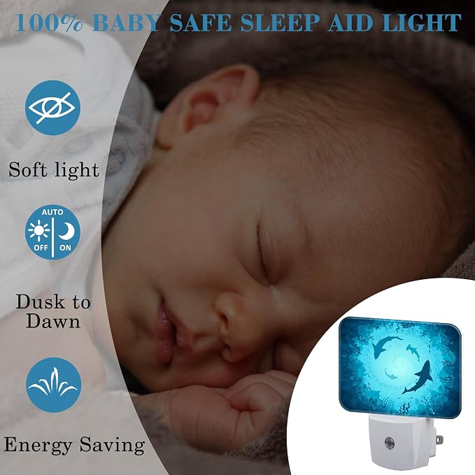 Sharks Vortex Under The Sea Night Light for Kids Girls Boys, Shark LED Night Light Plug into Wall with Dusk to Dawn Sensor for Bedroom, Hallway, Kitchen, Bathroom, Stairs Decor
