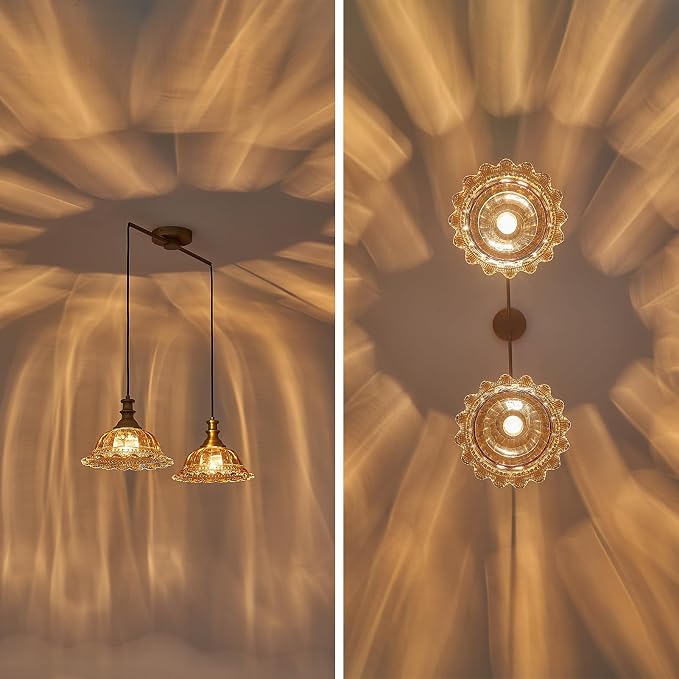 HDDFL Vintage 2 Light Pendant Light Fixtures Modern Brown Glass Hanging Lighting with Adjustable Cord for Kitchen Island Dining Room Living Room Hallway