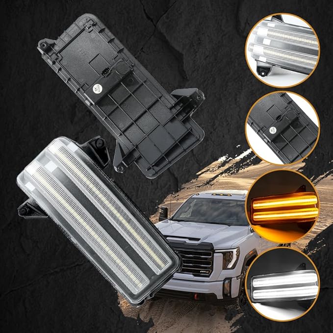 ROCCS Sequential Amber Turn Signal Switchback LED Side Tow Mirror Marker Light White DRL Parking Light fit for 2020 2021 2022 2023 2024 2025 2026 Chevy Silverado/GMC Sierra 2500 3500,Clear Lens