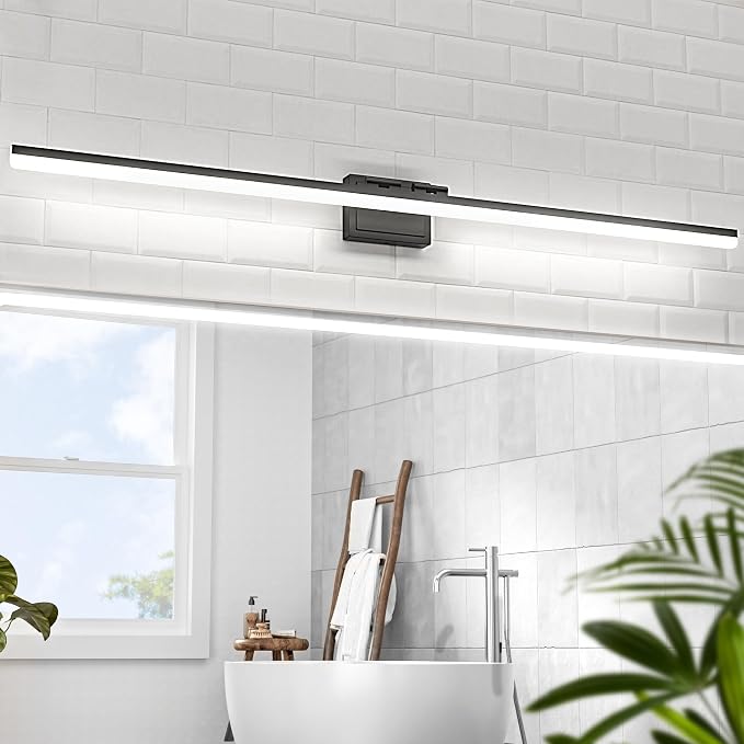 VOLISUN Modern Bathroom Vanity Light 55 inch, 45W Dimmable 5CCT Led Bathroom Light Fixture Over Mirror, Black Bar Vanity Light for Bathrooms Mirror Cabinets Bedroom