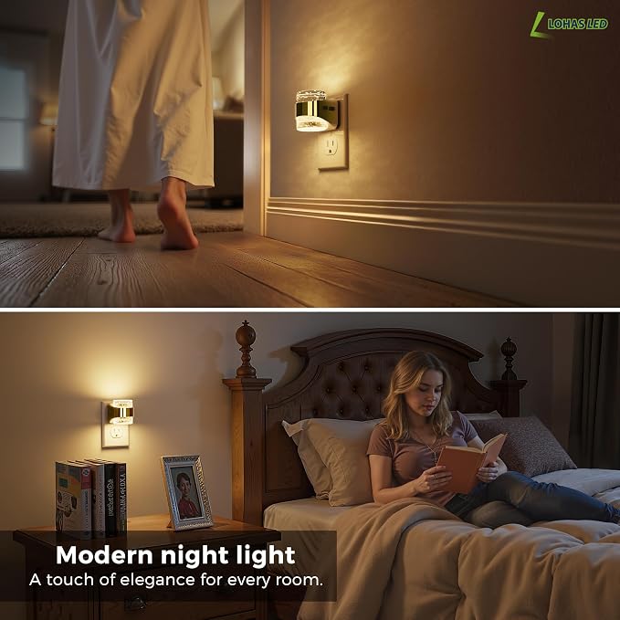 L LOHAS LED Night Light, 2 Pack 3000K Bubble Night Lights Plug into Wall | Acrylic Night Lights with Light Sensor, Adjustable Brightness, Plug in Nightlights for Rooms Bathroom Hallway