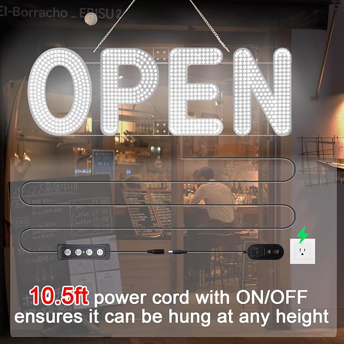 30"x10" Open Sign, LED Open Sign for Business, Ultra Bright Dimmable with 3 Scene Modes, Large Illuminated Business Sign for Storefront Window, Cafe, Bar, Restaurant, Salon (White)