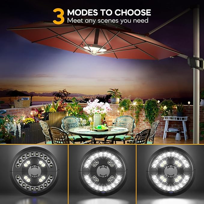 2packs Eletorot Patio Umbrella Lights-Rechargeable Outdoor Lights for Patio Decor, Patio Table Lights Pole Light 28 White LED 3 Lighting Modes, Patio Lighting Pool Accessories, Patio Backyard Decor