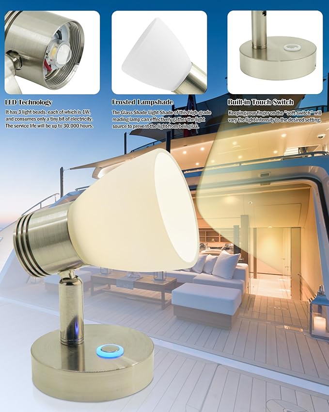 THALASSA RV Interior Lights LED 12V Fixtures Dimmable Boat Reading Lamp 12 Volts 3W Wall Sconce LED for Marine Caravan Camper Van Indoor Warm White Sconces Lighting