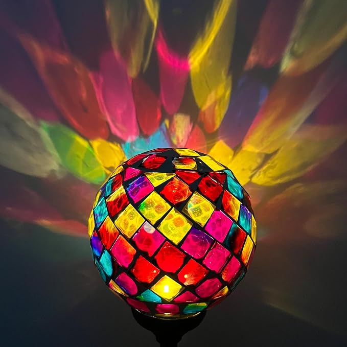 VCUTEKA Decorative Solar Garden Lights, 3.5" Mosaic Globe Outdoor Stake | Mosaic Glass Globe Design, Solar LED Light, Waterproof Design, Auto On/Off and Metal Stake Design for Lawn and Patio