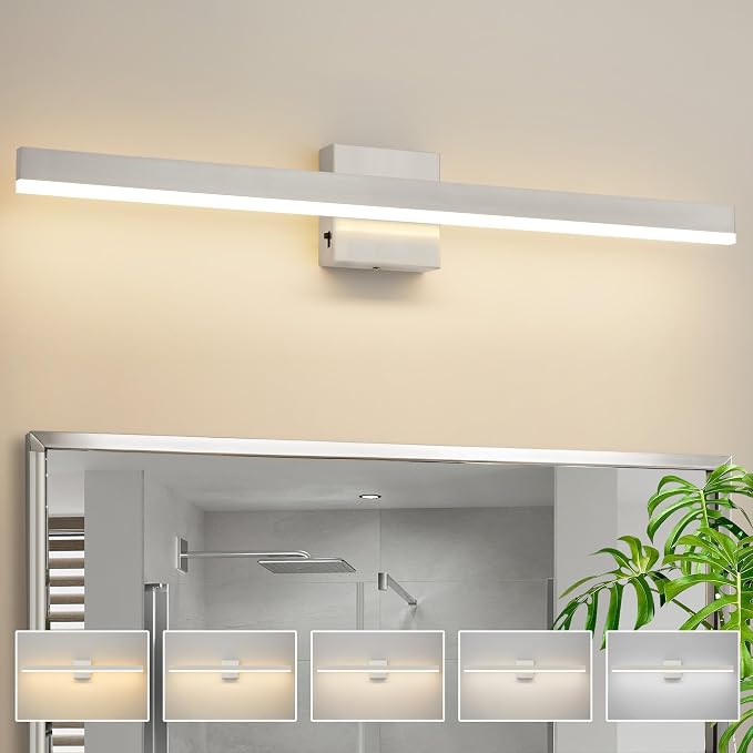 Nickel Bathroom Vanity Light Fixture 31.5'' 20W Dimmable 5CCT LED Hardwired | Bathroom Light Fixture Over Mirror, Bathroom Wall Sconce, Rust-resistant, ETL Certificated, 2700K/3000K/3500K/4000K/5000K