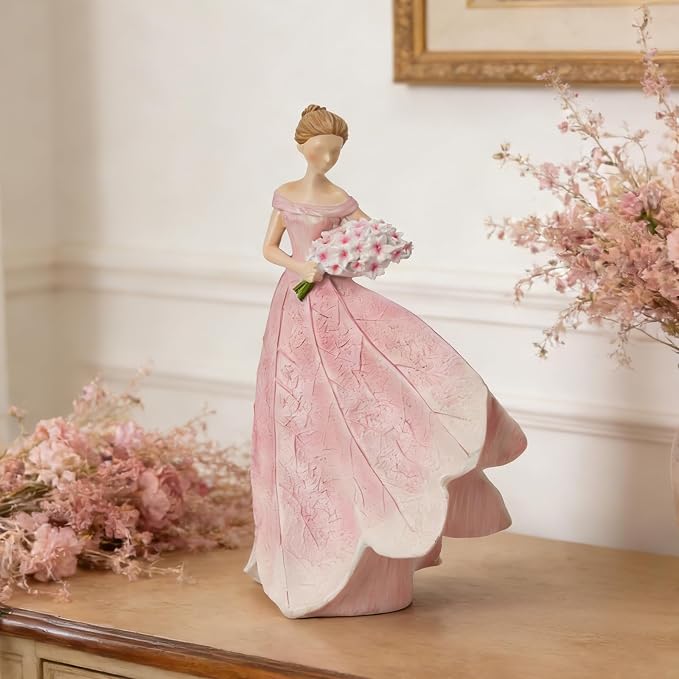 Guichifun Pink Leaf Angel Girls Fairy Statue Collection Home Decoration | Resin, Home Garden Patio Living Room Decor, Memorial Gift for Mom 7.5 x 4.5 x 11.5 Inch