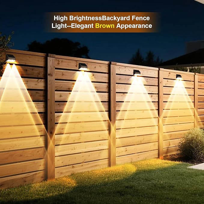 Super Long Lasting Solar Fence Lights Outdoor,Deck Lights Waterproof,Perfect for Winter and Rainy Days,Dusk to Dawn High Brightness Solar Lighting for Wall,Step,Yard,Patio,Backyard(12 Pack,Brown)