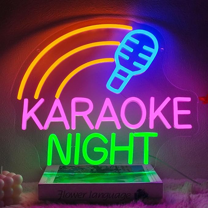 Karaoke Night Neon Sign Dimmable Live On Air Neon Light Sign for Wall Decor Karaoke Bar Led Signs for Business Bedroom Live House Man Cave Pub Studio Party Art Decor 15" x 12.6"