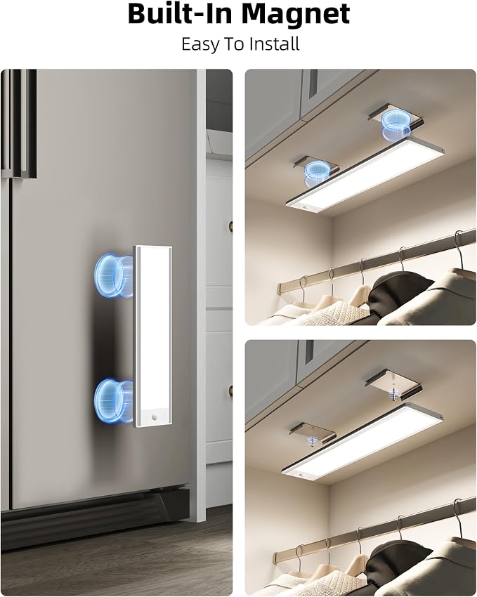 EZVALO 3000mAh Under Cabinet Lights,150LM Motion Sensor Light Indoor 3 Color Temps, Rechargeable 3 inch Wide Body Closet Light Dimmable, Wireless Under Counter Lights for Kitchen 8 inch