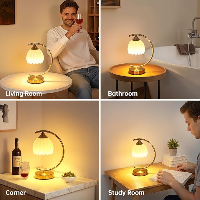 Tulip Table Lamp, 5200mAh Cordless Touch Control Table Lamp with 3 Color Temps & Stepless Dimming, Rechargeable Battery Table Lamp for Living Room, Bedroom, Office, Shelf (White Tulip)