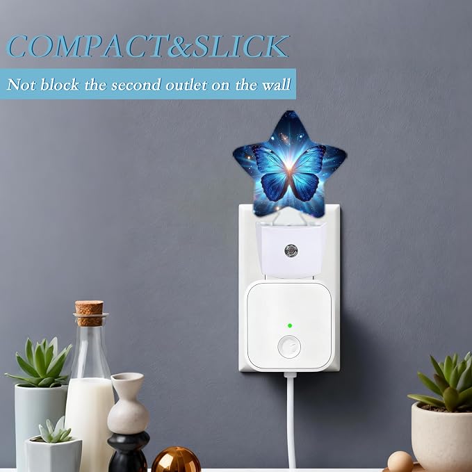 Blue Butterfly Night Light,Plug Into Wall Decor Nightlights for Bedroom,Bathroom,Hallway,Stairway,Kitchen,with Dusk to Dawn Light Auto Sensors Led Night Lights Room Gifts