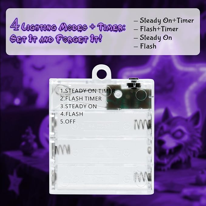 Purple Fairy Lights Outdoor Waterproof 9.8ft 30 LED, Purple Halloween Lights Battery Operated with Timer for Indoor & Outdoor Christmas Halloween Decorations Garland Party Garden