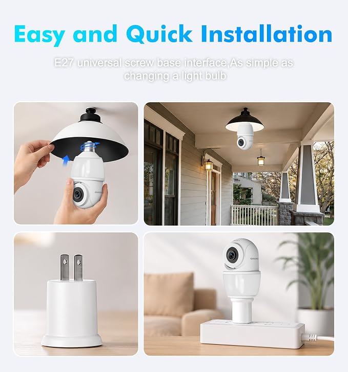 Light Bulb Security Camera,2K 5G & 2.4G WiFi Bulb Cameras for Home Security | Wireless Outdoor Cam with Motion Detection,2-Way Talk,Color Night Vision,Light Socket Security Camera Work with Alexa