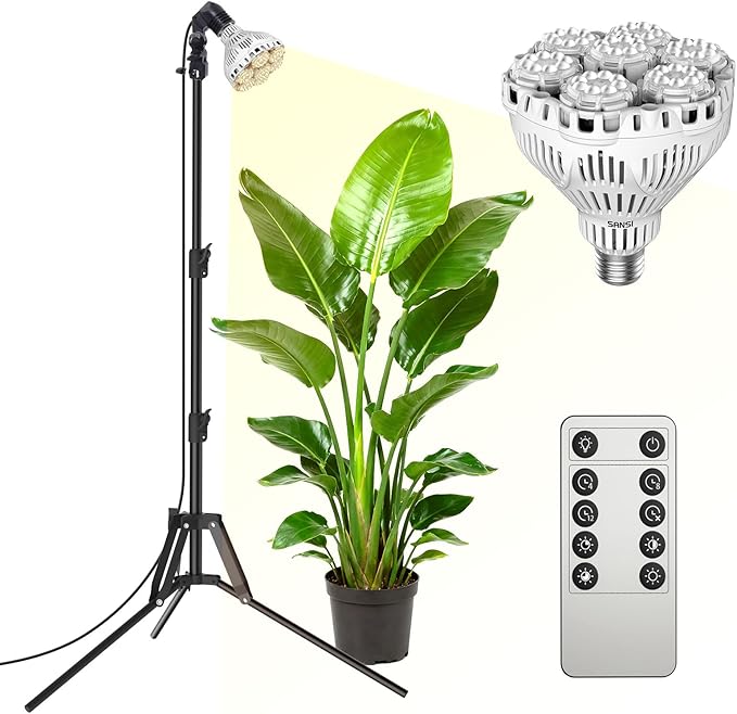 SANSI Standing Grow Lights for Indoor Plants, 40W Plant Lights for Indoor Growing Full Spectrum(600W Equiv), Tripod Adjustable 30"-55" Plant Lamp with 4-Level Dimmable, Auto On Off 4 8 12 Hrs Timer