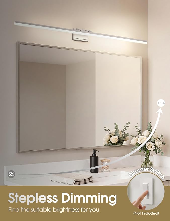 VOLISUN Modern Bathroom Vanity Light 55 inch, 45W Dimmable 5CCT Led Bathroom Light Fixture Over Mirror, Brushed Nickel Bar Vanity Light for Bathrooms Mirror Cabinets Bedroom