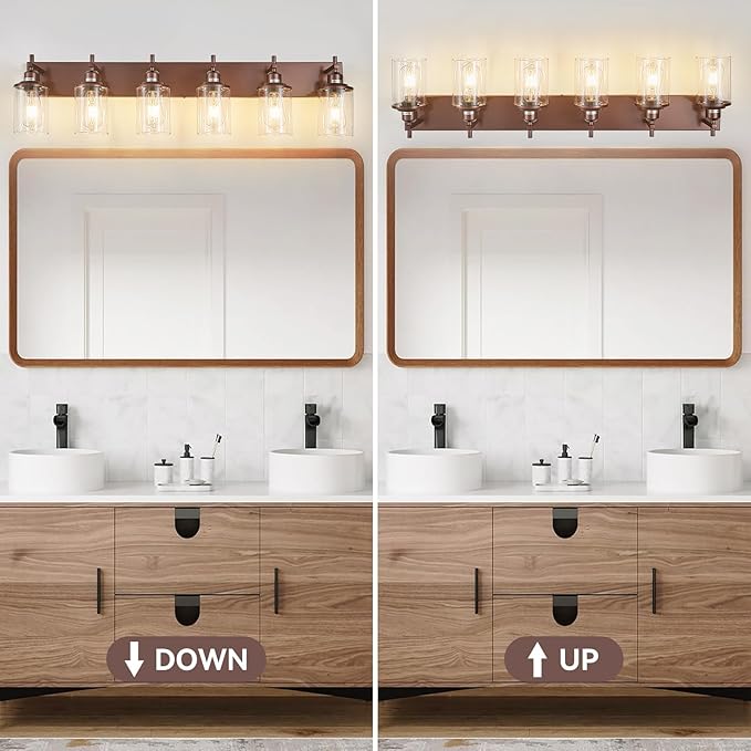 6-Light Bronze Bathroom Light Fixtures Over Mirror,Modern Bathroom Vanity Light with Clear Glass Shade, Wall Sconce for Bathroom Hallway Cabinet Bedroom Kitchen Living Room Foyer E26 Base