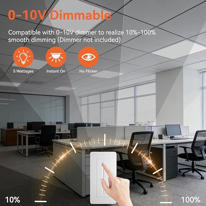 OKQ 2x2 LED Flat Panel Light Drop Ceiling Office Shop Commercial Warehouse Fixture, 5 CCT 3000K-6500K Adjustable & 5 Wattage Selectable,6000Lm 0-10V Dimmable, ETL Listed (48Pack)