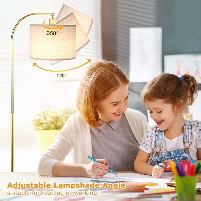 Arc Floor Lamp with Remote and Stepless Dimmable Bulb, Colors Temperature & Brightness Adjustable, Gold Pole & Marble Base