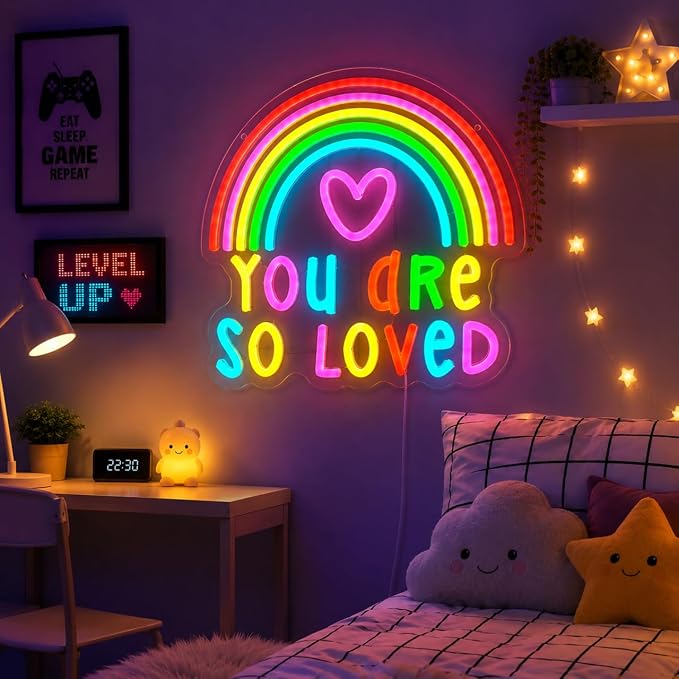 You Are so Loved Neon Sign Rainbow LED Light for Bedroom Wall Decor, Dimmable Colorful Neon Sign for Kids Room, Playroom, Nursery, Dorm, Party Decorations & Gift Ideas