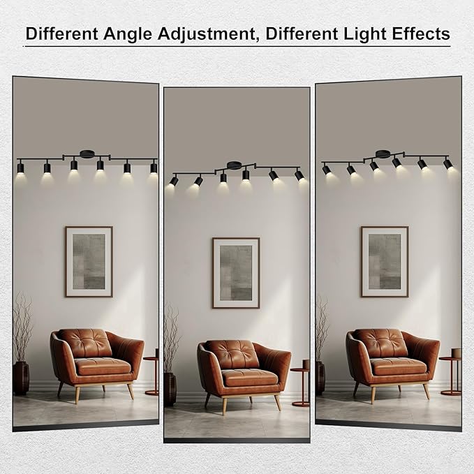 6 Light Track Lighting Fixtures Ceiling, Matte Black Kichen Track Lighting Fixtures with Rotatable Light Heads, Foldable Lamp Arms, Modern LED Track Lights for Kitchen/Hallway, No GU10 Bulb