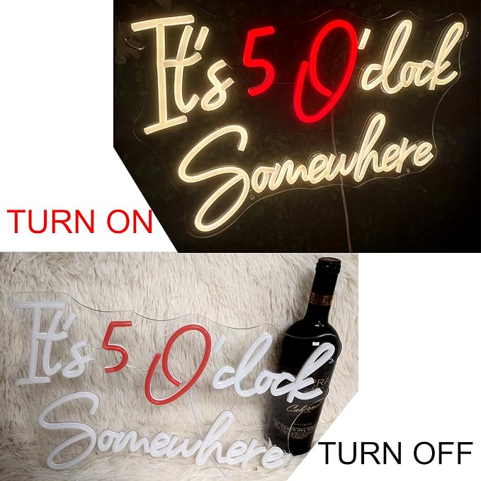 It's 5 O'Clock Somewhere Neon Bar Sign for Wall Decor (16.9x10.6in) | Dimmable USB LED Neon Light for Home Bar Decor, Man Cave, Pub Party -Gift for Husband, Father, Birthday & Christmas